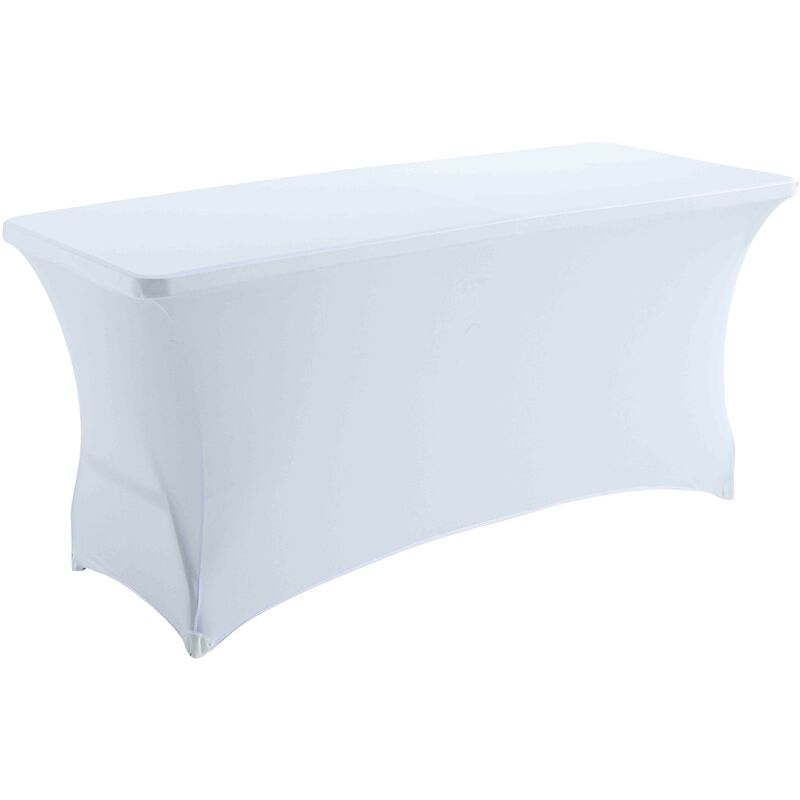 Oviala - Housse élastique stretch blanc pour table pliante hpde 180x75x74cm