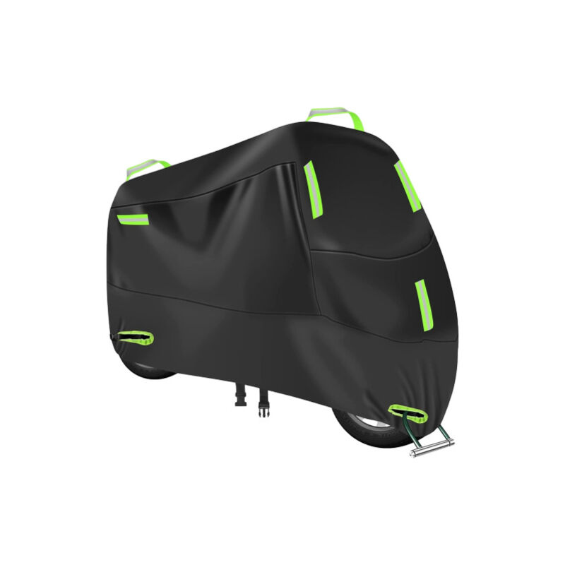 Housse Moto Exterieur 600D imperméable pour Rangement extérieur, Bache de Protection Moto Oxford avec 4 Bandes réfléchissantes, 2 Trous de