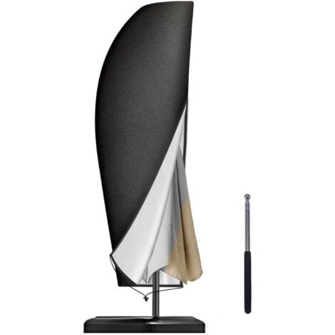 HOUHENCE Housse Parasol Déporté, Housse de Protection en Tissu Oxford, Coupe-Vent, Anti-UV, Résistante aux déchirures avec Tige Télescopique et Fermeture Éclair (265x40/70/50 cm)