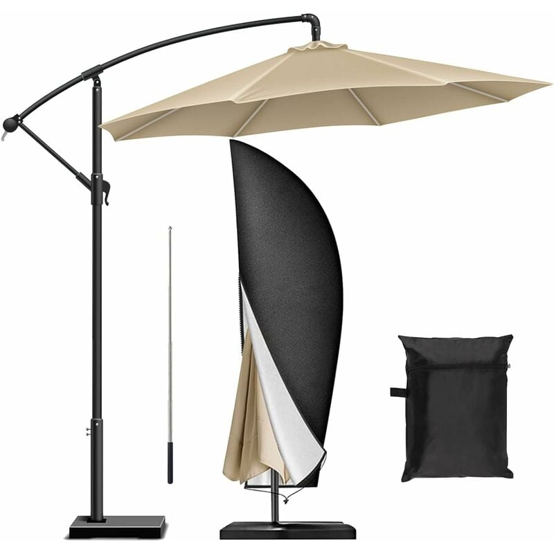 Jusch - Housse Parasol Déporté, Tissu Oxford Couverture de Parasol, Anti-UV, Imperméable, Coupe-vent de Couverture de Parapluie - 265 x 40/70/50cm