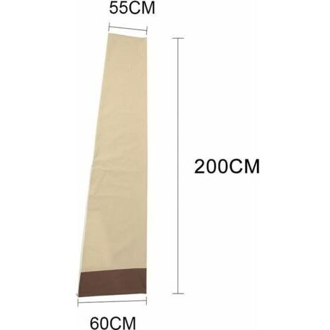 Housse Parasol Jardin Extérieur,Couverture Protection pour Parasol en 600D Oxford Imperméable avec Sac de Rangement pour Terrasse,Jardin Anti-UV/Vent (200x60x55cm Beige Café)-