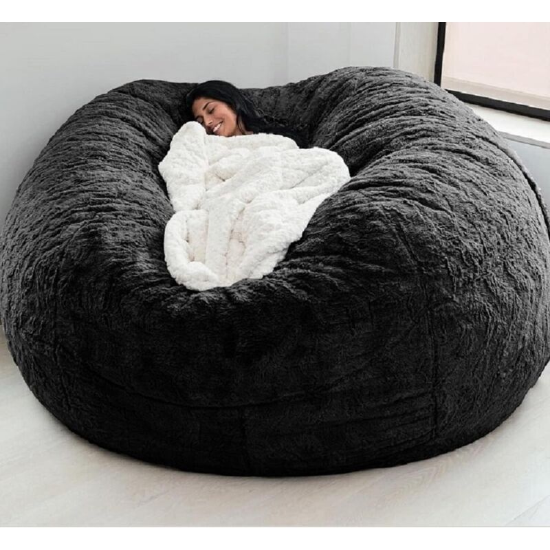 Housse pouf géant fourrure douce sans remplissage, bean bag sofa noir lavable meubles salon party