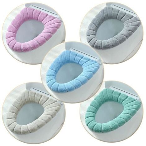 Housse pour abattant de WC - 5PCS - Bleu - Fibre acrylique - Lavable - Confortable