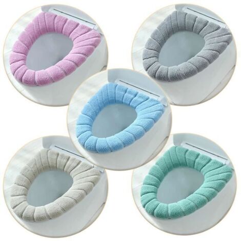 Housse pour abattant de WC - 5PCS - Bleu - Fibre acrylique - Lavable - Confortable