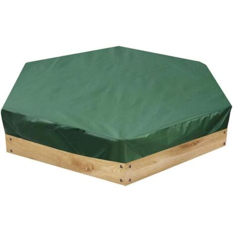 Housse pour bac à sable（180x150）- Imperméable à l'eau et à la poussière - Pour bac à sable hexagonal - Vert - Avec cordon de serrage - Pour éviter la contamination du sable et des jouets