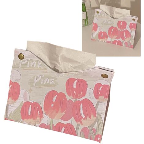Housse pour boîte de mouchoirs en cuir PU grande taille 1 unité rose floral design élégant main résistante à l'eau salle de séjour