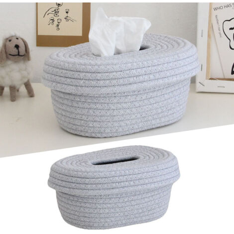 Housse pour boîte de tissu main tissée corde de coton écru décoration bureau ménage pratique Boîte de rangement tissu