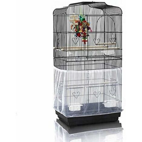 Housse pour Cage Oiseaux Maille Couverture Protection Cage (L, Blanc)Oiseaux Perruches Canaris Attrape Graine