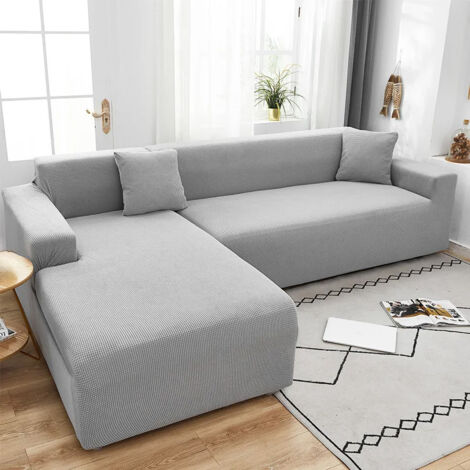 Housse pour canapé 4 places, canapé-lit, jacquard gris clair