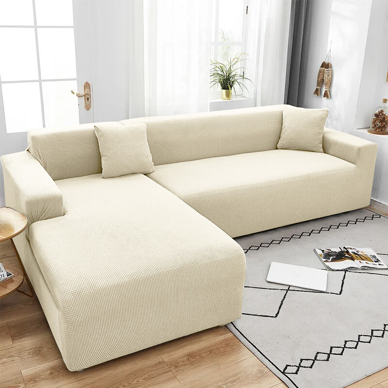 Housse de canapé 1 place jacquard crème – Longueur 90-140 cm – 90 % polyester, 10 % élasthanne – Lavable en machine