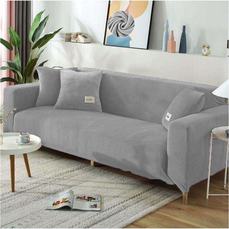 HOUSSE pour canapé d'angle 2 places velours GRIS GRIS