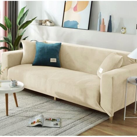 Housse pour canapé d'angle 4 places, velours crème
