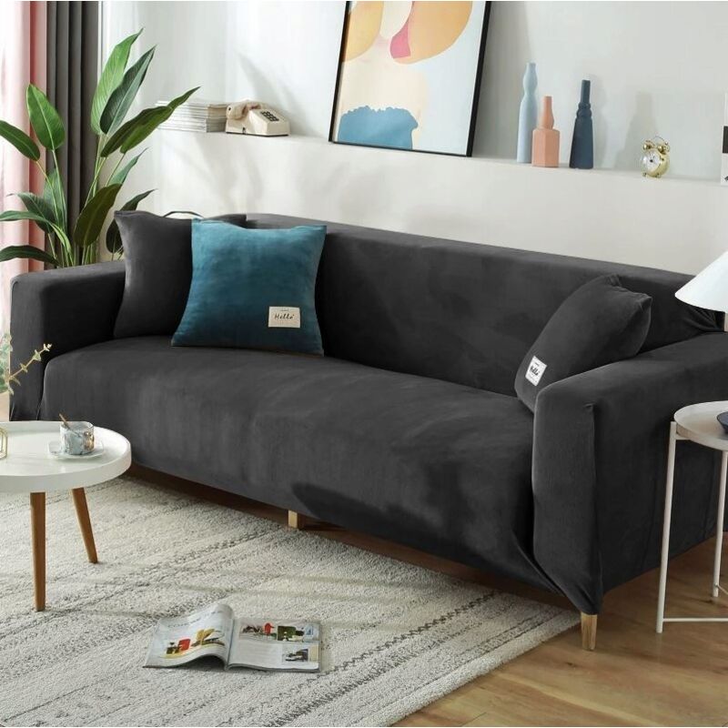 HOUSSE pour canapé d'angle 4 places, velours NOIR
