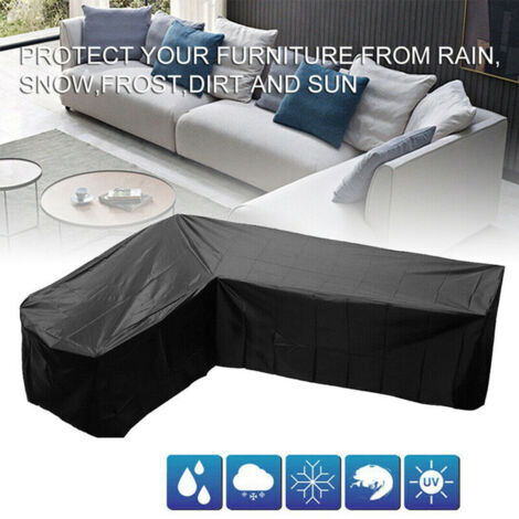 Housse pour canapé d'angle de jardin en forme de L, housse de mobilier d'extérieur en tissu Oxford imperméable noir - 286x286x82 cm