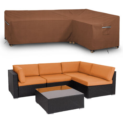 Housse pour canapé d’angle en L (Droit), Étanche, Couverture de mobilier d’extérieur en V, Marron