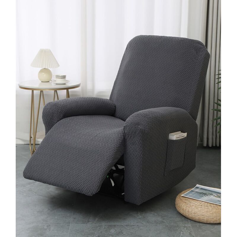 Housse pour fauteuil inclinable électrique, housse pour canapé inclinable en jacquard gris clair, housse extensible élastique 4 pièces avec poches