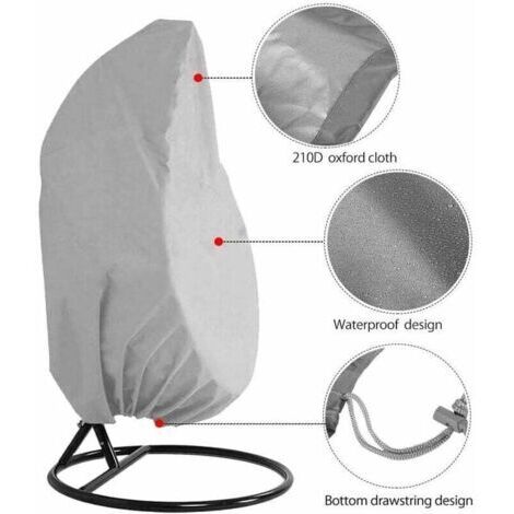 Housse pour fauteuil suspendu de jardin, housse pour fauteuil suspendu en osier, housse imperméable en forme d'œuf, imperméable et anti-poussière - 190 x 115 cm (gris)
