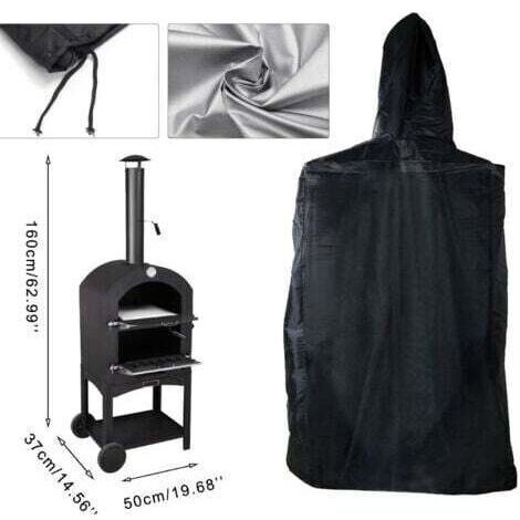 Housse pour four à pizza d'extérieur, housse pour four de jardin, avec cordon de serrage, imperméable et anti-poussière, en tissu Oxford noir, 45 × 65 × 165 cm