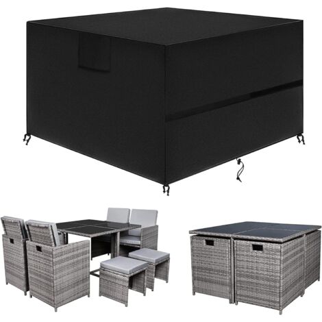 Housse pour Meubles de Jardin, 420D Oxford Tissu Housse Table de Jardin Protection pour Tous Les Temps, pour Ensembles de Table et de Canapé avec Corde et Boucle Verrouillage （ 120x120x74cm）