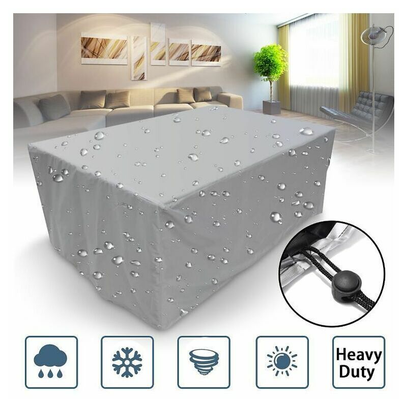 Housse pour meubles de jardin – Housse de table de jardin en tissu Oxford argenté en polyester, imperméable, 150 x 150 x 75 cm, avec cordon et