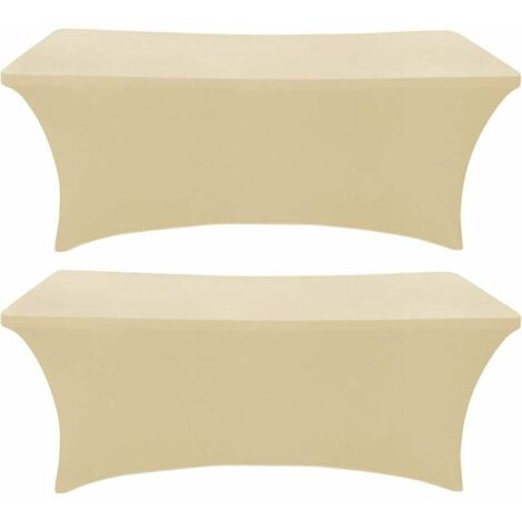 Housse pour mobilier de jardin -2 Pack, 183CM Spandex Table Cover Nappe Rectangulaire Ajustée Tissu Extensible Lycra Nappe Infroissable pour Party Dj Salons Banquet Mariages Cocktail - Champagne