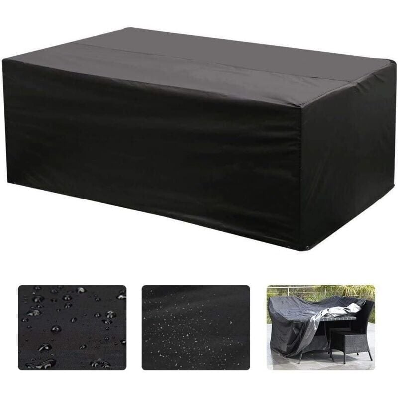 Housse pour mobilier de jardin, Housse de Salon Table Rectangulaire Oxford pour Meubles de Jardin uv Protection (Noir)-18012074CM,--
