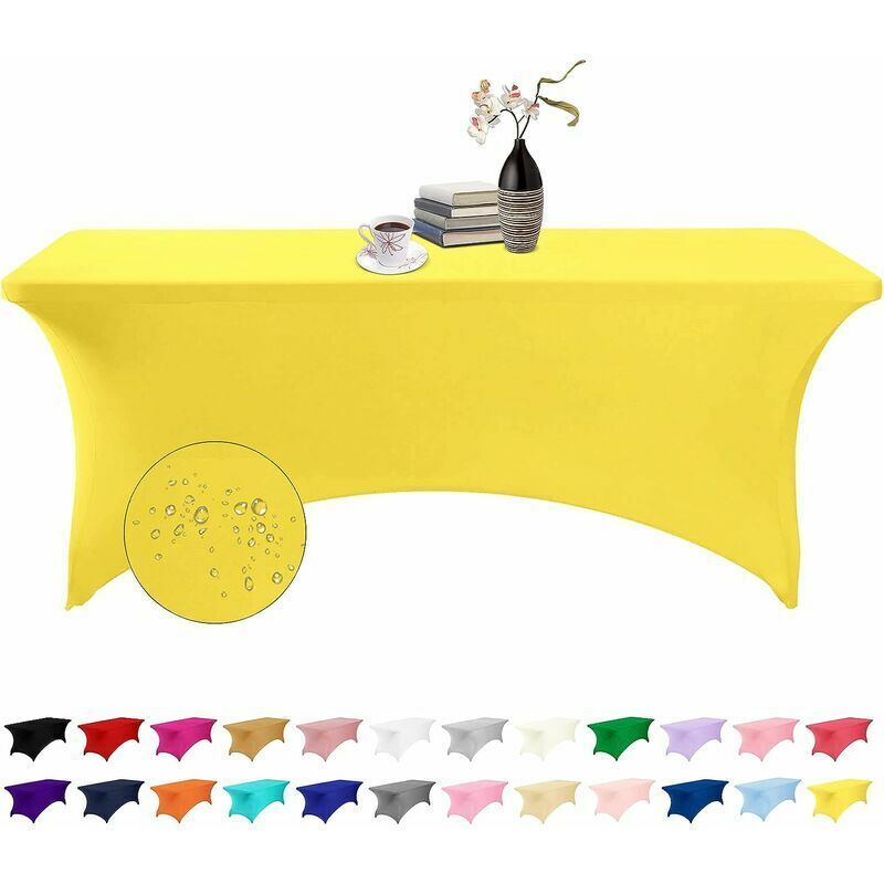Housse pour mobilier de jardin Housse de table imperméable en Spandex de 6 pieds pour fête, mariage, banquet et événements (jaune)