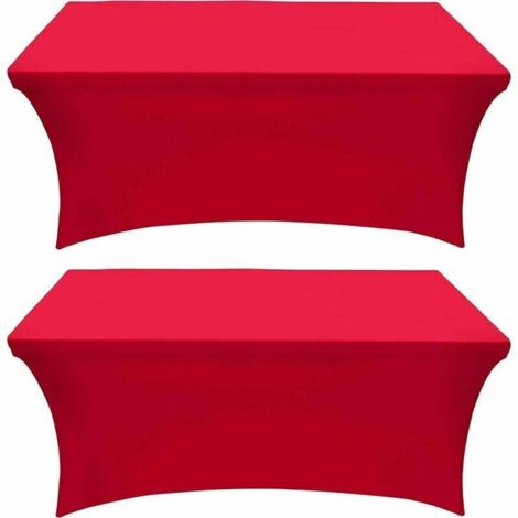 Housse pour mobilier de jardin Lot de 2 nappes extensibles en élasthanne [6 pieds rouge] – Housse de table rectangulaire extensible, lavable et infroissable pour événement, mariage, banquet et fêtes
