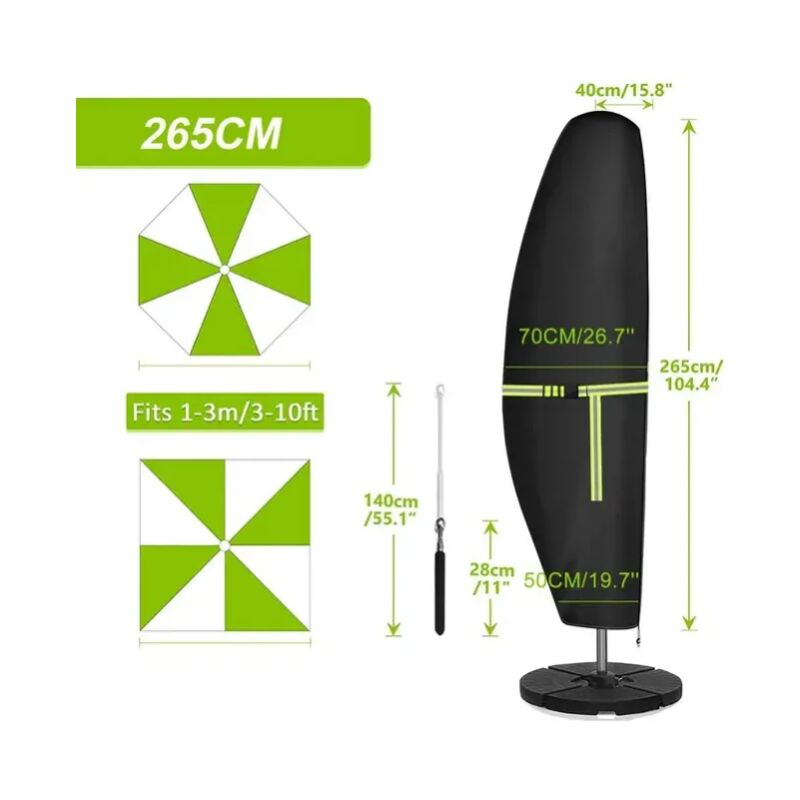 Housse pour Parasol Déporté 420D Oxford Style Banane pour Parasols à Mât Télescopique de 265 cm - Jardin Balcon
