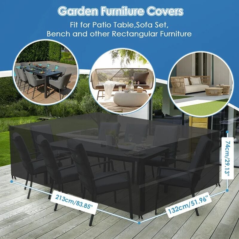 Housse pour salon de jardin, tissu Oxford 600D 213x132x74cm avec 4 boucles, housse de protection pour salon de jardin