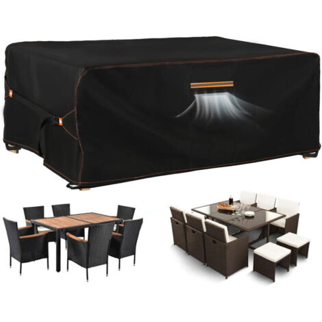 Housse pour Salons de Jardin 420D Tissu Oxford Imperméable, Bâche de meubles de jardin, Housse de Protection de Table d'extérieur résistant aux intempéries avec ventilation, 180x120x74cm