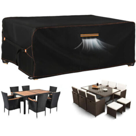 Housse pour Salons de Jardin 420D Tissu Oxford Imperméable, Bâche de meubles de jardin, Housse de Protection de Table d'extérieur résistant aux intempéries avec ventilation, 180x120x74cm