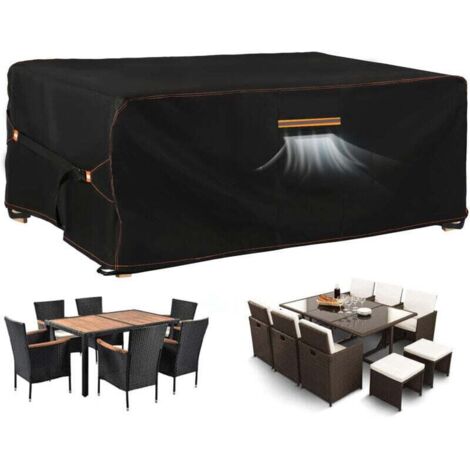 Housse pour Salons de Jardin 420D Tissu Oxford Imperméable, XU, Bâche de meubles de jardin, Housse de Protection de Table d'extérieur résistant aux intempéries avec ventilation, 180x120x74cm - KZQ