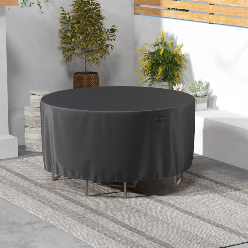 Housse pour Table de Jardin Ronde de 158/183/213cm Housse Protection de Meubles de Patio avec Bouches d'Aération Boucles et Cordons de Serrage Noir-M