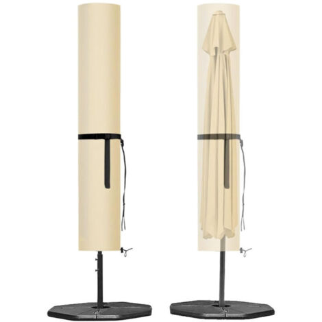 Housse Protection Parasol Déporté Imperméable Anti-UV Coupe-Vent avec Perche Extérieur 190x50 cm Beige