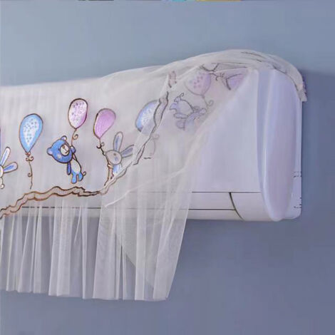 Housse Protectora pour Climatiseur 1.5P‑2P jusqu'à 94cm, Matière Polyester avec Mesh Respirant et Élastique, Décorative à Dentelle en Bleu/Violet/Ballons