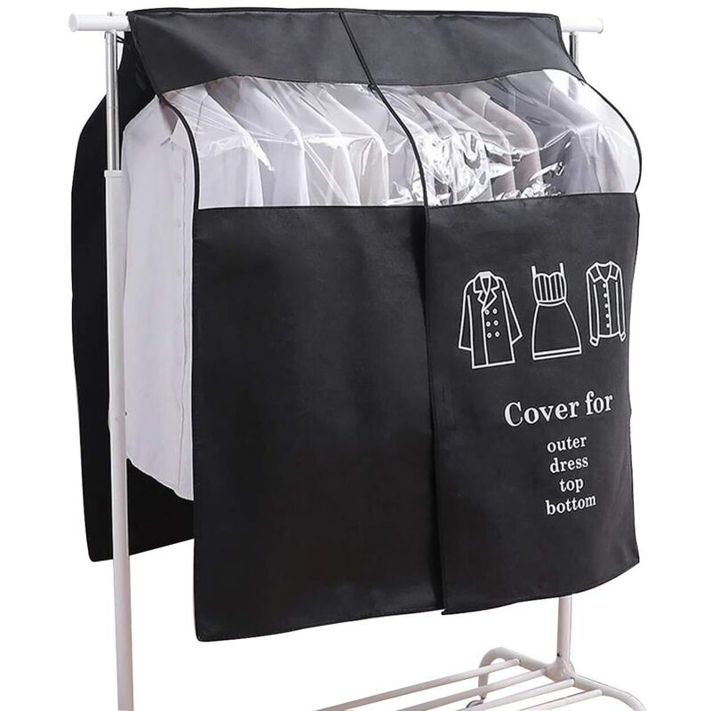 Housse Protège Housses de Vêtements 120 × 120cm Noir Housse de Anti-Poussière Protection Portant Universelle Garment Covers pour Tringle à Vêtements