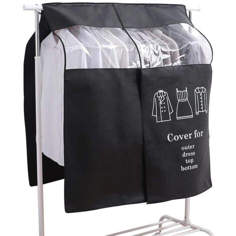 Housse Protège Housses de Vêtements 120 × 120cm Noir Housse de Anti-Poussière Protection Portant Universelle Garment Covers pour Tringle à Vêtements