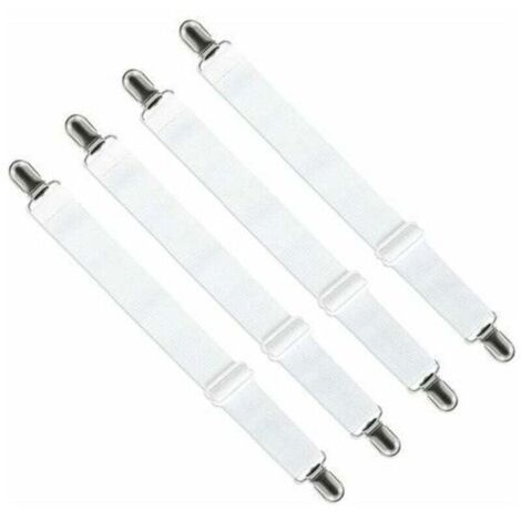Housse réglable pour draps tendeurs (33cm à 140cm，Largeur：2.5cm), housses de repassage sangles élastiques (blanc, set de 4)