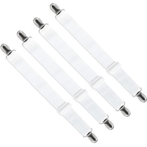Housse réglable pour draps tendeurs (65cm à 100cm), sangles de fixation sangles de fixation réglables pour draps, canapés, housses de repassage sangles élastiques (blanc, set de 4)