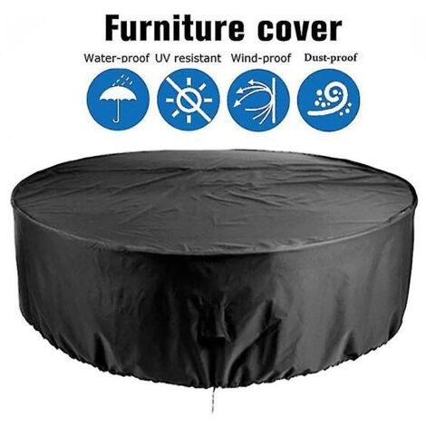 Housse ronde imperméable noire pour mobilier de jardin - Robuste, résistante aux UV, anti-poussière et anti-décoloration