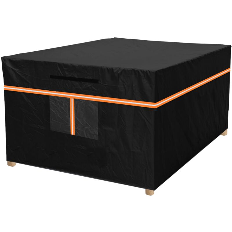 Housse salon de jardin 180x120x74 cm, tissu Oxford 420D, avec bandes réfléchissantes orange, housse imperméable - Noir