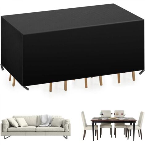 Housse Salon de Jardin 180x120x74cm,Housse de Protection Imperméable pour Salon de Jardin Extérieur en 420D Oxford, Anti-UV, Bâche pour Mobilier de Jardin-Noir