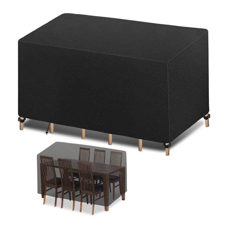 Housse Salon de Jardin 200x100x75cm 420D Oxford Noir Housse Table de Jardin Rectangulaire Protection Bache Table de Jardin Mobilier Extérieur