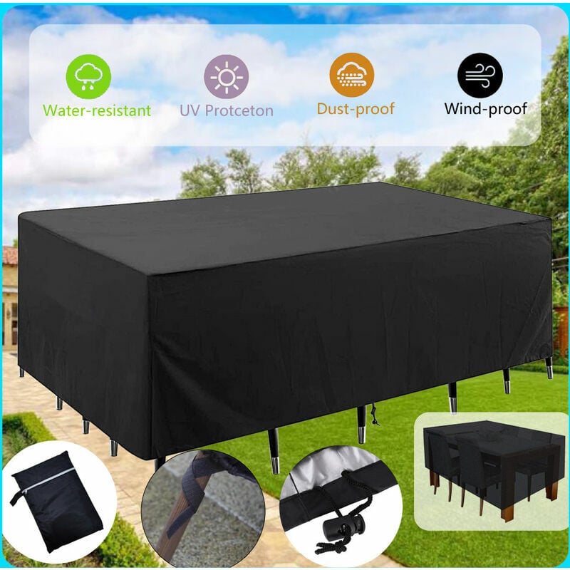 Housse Salon de Jardin 420D Oxford Tissu Housse de Table de Jardin Imperméable Bache de Protection avec Corde et Boucle Verrouillage-315x160x74cm