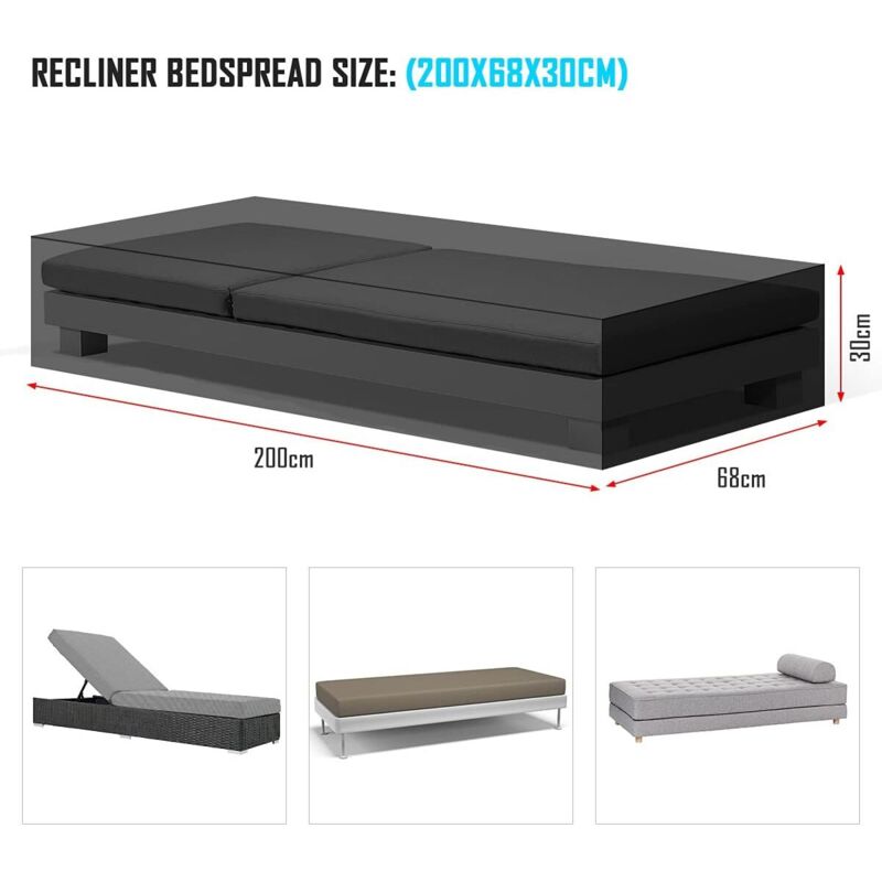 Housse de Protection pour Chaise Longue de Jardin 200x68x30cm - Housse Transat Imperméable, Coupe-Vent et indéchirable - pour l'extérieur