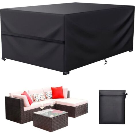 Housse Salon de Jardin , 600D Oxford Tissu Housse Table de Jardin Protection pour Tous Les Temps , pour Ensembles de Table et de Canapé avec Corde et Boucle Verrouillage (200 x 160 x 70cm)