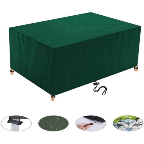Housse Salon de Jardin avec Grilles D’aération, Iimperméable, Coupe-Vent, Anti-UV, Robuste Tissu Oxford 420D Housse de Protection pour Table Chaise Meubles, Rectangulaire (205x104x71cm) - Vert