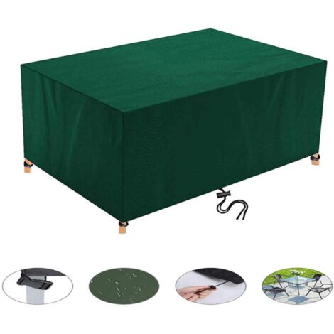 Housse Salon de Jardin avec Grilles D’aération, Iimperméable, Coupe-Vent, Anti-UV, Robuste Tissu Oxford 420D Housse de Protection pour Table Chaise Meubles, Rectangulaire (205x104x71cm) - Vert
