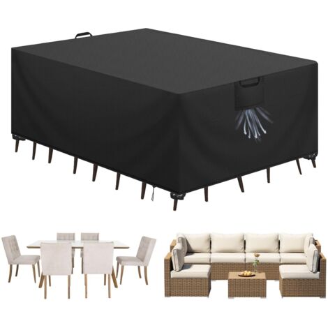 Housse Salon de Jardin Bâche Table de Jardin Tissu Oxford 420D Couverture de Protection Meubles Exterieur Imperméable, Coupe-Vent, Anti-UV Housse de Meubles en rotin, Noir, 200x160x70 cm